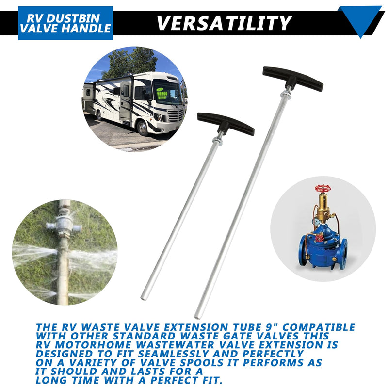 RV Waste Valve Tube Extension Kit 9"and 12",Compatible with Valterra/Camco Waste Valve ,rv black tank handle RV Dump Valve Handle Replacement Set, RV Sewer Hose Kit Included Rod Tube-Universal Fit