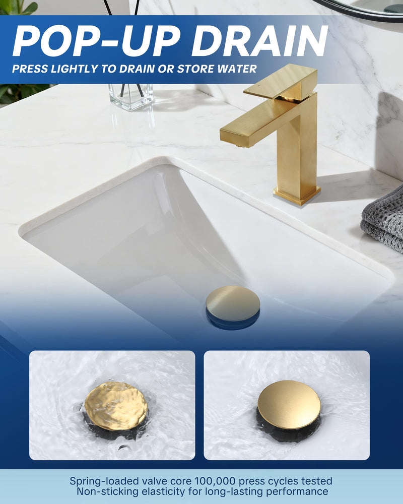 ARCORA Bathroom Sink Drain with Overflow 2 Pack - Brushed Gold Pop Up Drain for Bathroom Sink, Lavatory Vessel Vanity Sink Stopper for 1.6"-1.9" Sink Hole Pon Up With Overflow Brushed Gold-2 Pack