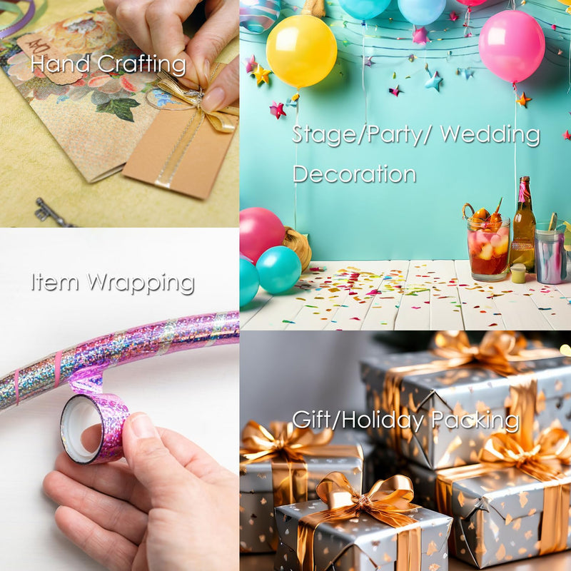 Reflective Crafting Tape, Graphic Glitter Holographic Prism Tape, for Craft Project, DIY Art, Holiday Packing, Wrapping, Keep Birds Away, 1.8 Inches by 55 Yards (Holographic-Blue) Holographic-Blue