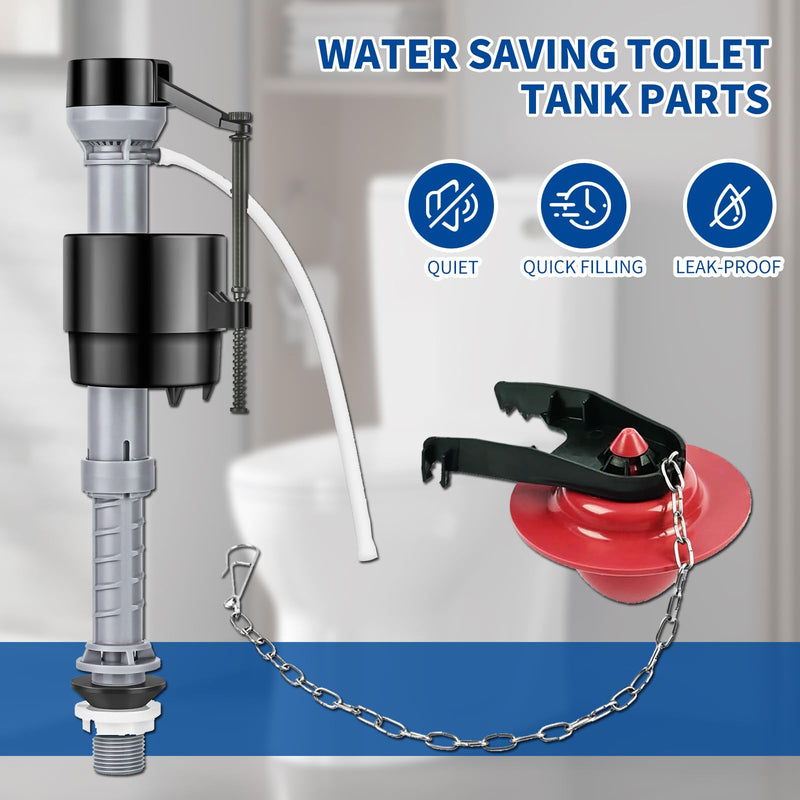 [Australia - AusPower] - Toilet Flusher Replacement Kit, Universal Toilet Fill Valve with 2-Inch Flapper, Adjustable Rubber Float Valve, Quiet and Easy Install Toilet Repair Kit Inside Tank (1-Pack) 