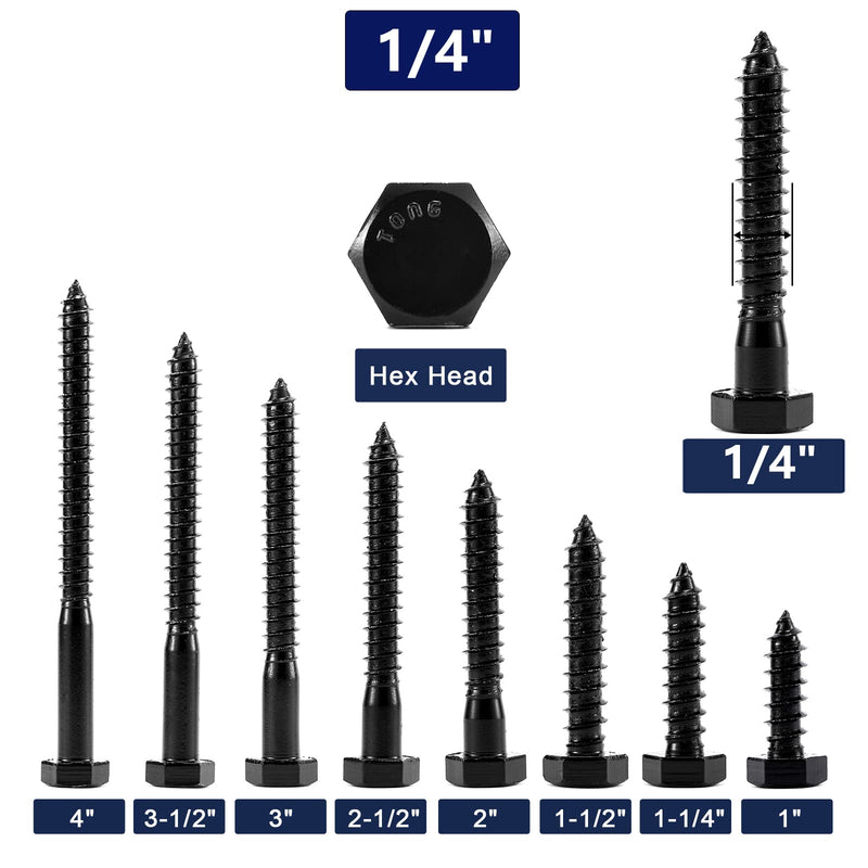 [Australia - AusPower] - 1/4" x 4" Hex Head Lag Screws Bolts 20Pcs 304 Stainless Steel 18-8, Partial Thread, Hexagon Head Wood Screws by Black Oxide by SG TZH 20 1/4" x 4" 