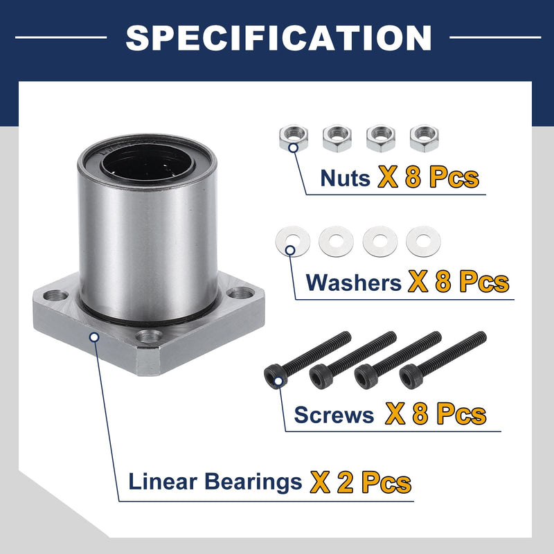 [Australia - AusPower] - uxcell LMK20-UU Linear Ball Bearings 20mm Bore 32mm OD 41mm Length Round Flange Nickel Plated with Screws for CNC Machine 3D Printer 2pcs 