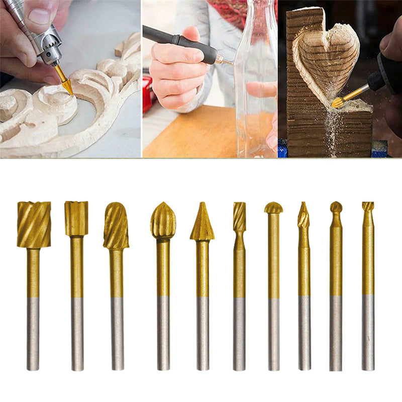 [Australia - AusPower] - 10Pcs HSS Router Carbide Engraving Bits & 10Pcs Router Bit with 1/8"(3mm) Shank Power Rotary Tools for DIY Woodworking, Carving, Sculpting, Engraving, Drilling. 10 pcs Router Bits & 10 pcs Engraving Bits 