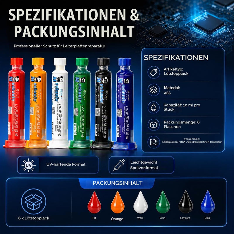 UV Soldering Stop Paint Ink, 6 x 10 CC Soldering Mask Ink UV Hardening | 6 Colors Soldering Mask Ink Solder Mask PCB BGA Solder Mask Ink Soldering Resistance Protective Paint Ink for Electronic