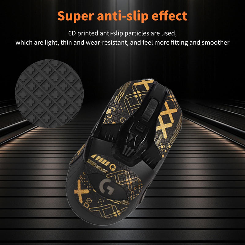 NOUKAJU Mouse Grip Tape for Logitech G903/Logitech G900, Rounded Curved Edges Mouse Feet Skates,Self-Adhesive PreCut Sweat-Resistant Professional Mice Upgrade Kit(Foot pad + Black-Gold Mouse Tape)