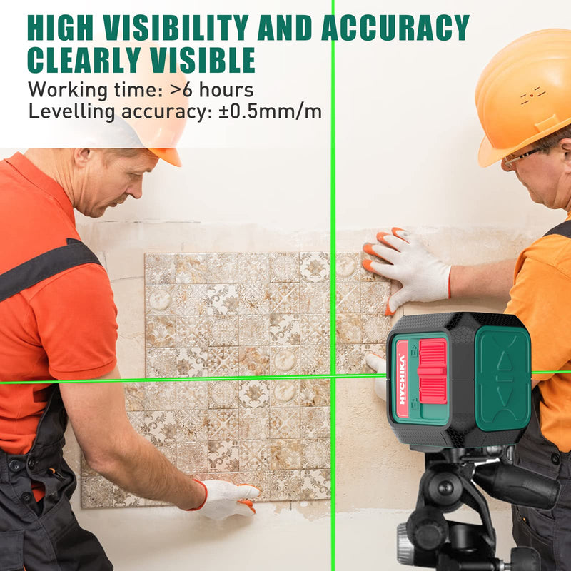 [Australia - AusPower] - HYCHIKA Laser Level 360 Self Leveling, 50 ft Lazer Leveler Tool, Green Cross Line Lazer Level for Picture Hanging, Tile, Decoration & DIY Indoor/Outdoor Construction, Battery & L-Bracket Included 