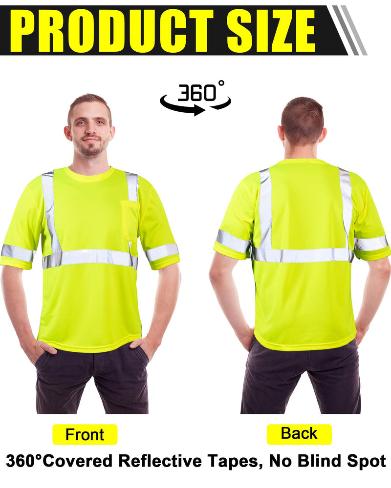 JaGely 4 Pcs Reflective Safety Shirts Short Sleeve High Visibility Hi Vis T-shirts for Construction Work with Front Pocket Medium Yellow