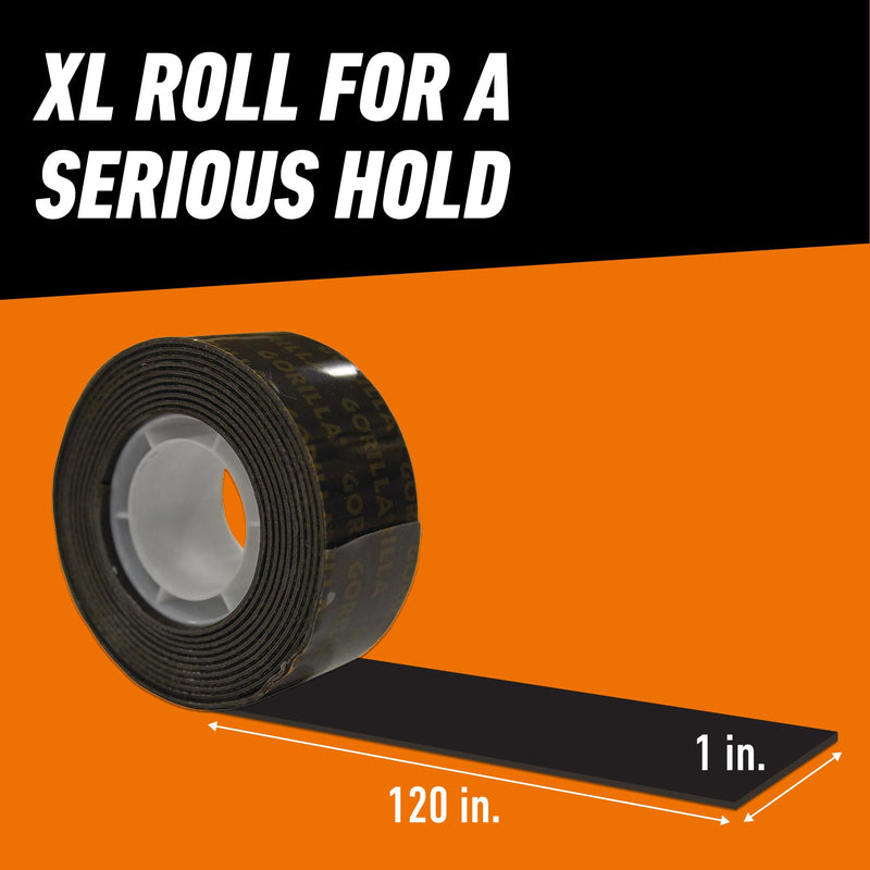 Gorilla Heavy Duty Double Sided Mounting Tape, Black Tape, 1" x 120" (Pack of 4) - Weatherproof for Indoor or Outdoor 1" x 120" (4-Pack) 4 Pack