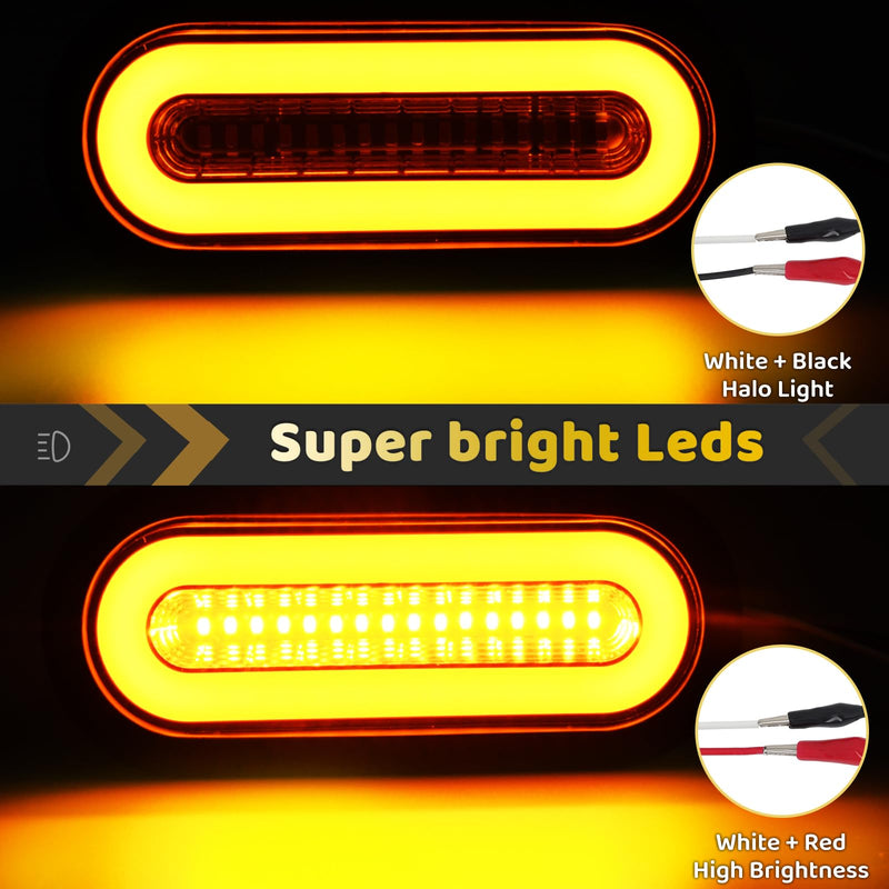 [Australia - AusPower] - 2Pcs 6" inch Smoked Lens Oval Amber Halo 52 LEDs Trailer Lights w/Flange Surface Mount Park Turn Signal Tail Indicator Marker Light【Patented】 Submersible IP67 for Boat/Truck/RV/Van,DC12V 