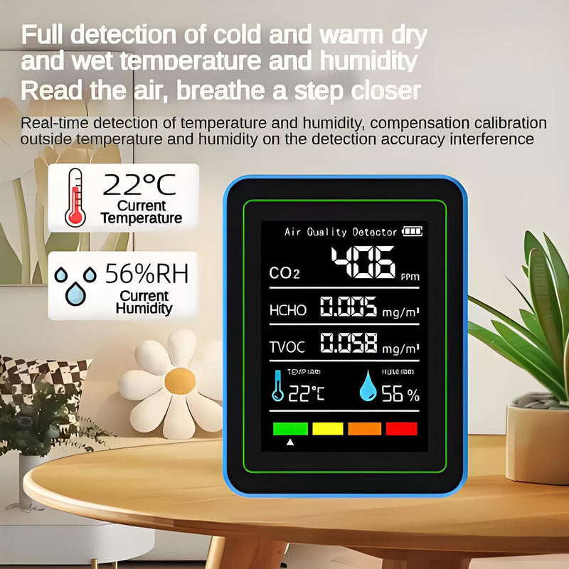 [Australia - AusPower] - Indoor Air Quality Monitor:Temperature Humidity Sensor with CO2, TVOC, HCHO, Professional Portable Detector, 5 in 1 Air Quality Meter for Home, Office, School, Hotel 5-in-1 