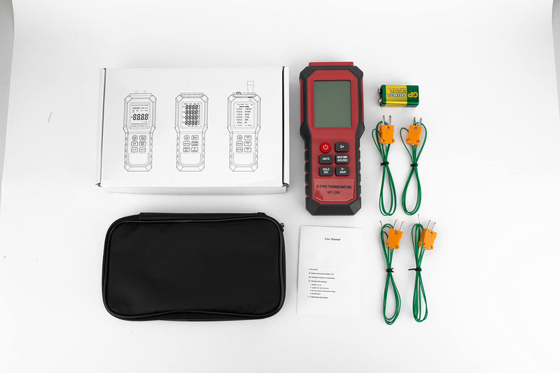 [Australia - AusPower] - YZT Meter 4-Channel K-Type Temperature Thermometer Measurement Range- 328℉~2501℉,Temperature Data Logger Comes with 4 PCS Thermocouple Probe Sensor Red 