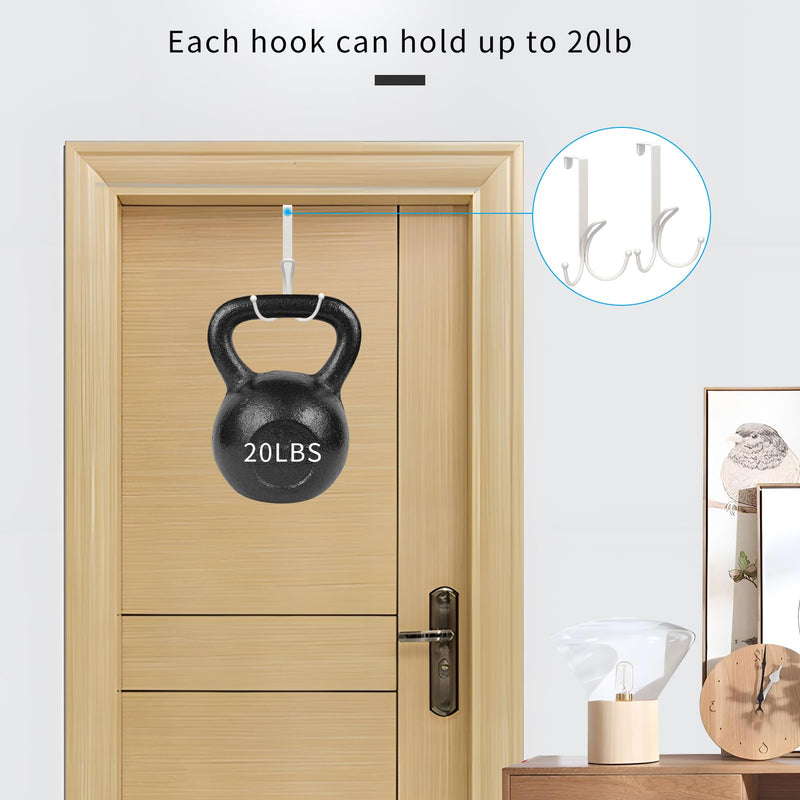 [Australia - AusPower] - FYY Over The Door Hooks - 2 Pack Door Hangers with Sponge Pad Prevent Scratches Heavy Duty Organizer Hooks for Living Room, Bathroom, Bedroom, Kitchen Hanging Clothes, Robe, Towels, Hats, Bags White 
