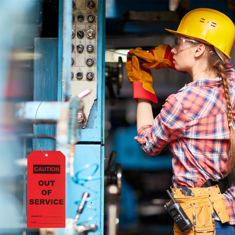 100 pcs Out of Service Tags with Pre-Attach Wire,Red PVC Plastic Maintenance Required Tags(100) 100