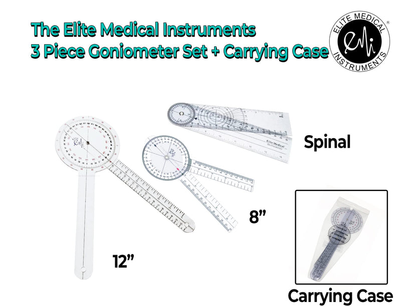[Australia - AusPower] - EMI Goniometer Set – 12", 8", 8" Spinal | 3-Piece Medical Goniometer Kit for Physical Therapy, Rehabilitation & Joint Measurement | EGM-428 