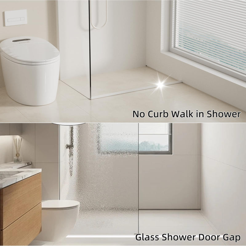 78 inch Shower Threshold Water Dam Barrier Water Stopper, Glass Shower Door Bottom Seal Strip, Silicone Rubber Kitchen Sink Splash Guard for Countertop, Bathtub, Bathroom（White） 78 Inch White
