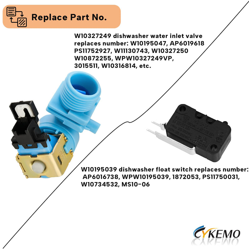 [Australia - AusPower] - (𝟐𝟎𝟐𝟓 𝐍𝐞𝐰) W10327249 Dishwasher Water Inlet Valve & W10195039 Dishwasher Float Switch Assembly Compatible with Whirlpool KitchenAid Kenmore Maytag Dishwasher 3 PCS 