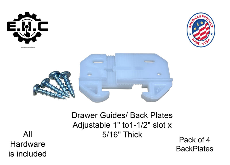 [Australia - AusPower] - Drawer Guides/Back Plates Plastic (Choose Your Size) New/Replacement Kitchen/Dresser/Furniture Drawer Guides/Track Guide/Includes All Hardware/ 4 per Pack by E.H.C. (Adjustable 1" to 1-1/2" x 5/16") Adjustable 1" to 1-1/2" x 5/16" 