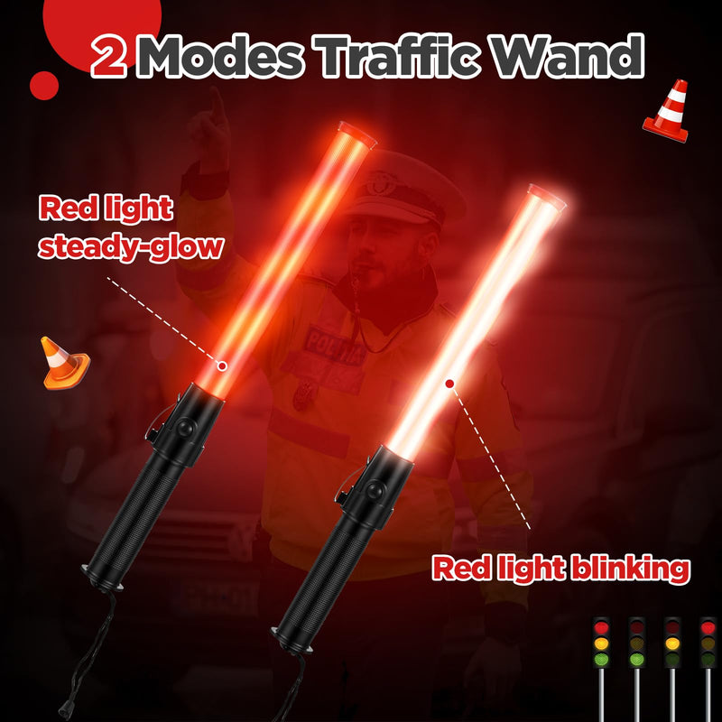 4 Pcs Stop Slow Sign Signal Traffic Wand Reflective Safety Vest Set 13" Crossing Guard Stop Sign with Handle 17" LED Traffic Control Baton High Visibility Security Vest for Road Airport Parking