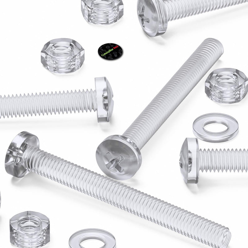 [Australia - AusPower] - Pack of 60 Transparent Clear Plastic Acrylic M6 x 60mm Nuts & Bolts, Washers -Acrylic Plastic Screws, (15/64 x 2 23/64 in) 