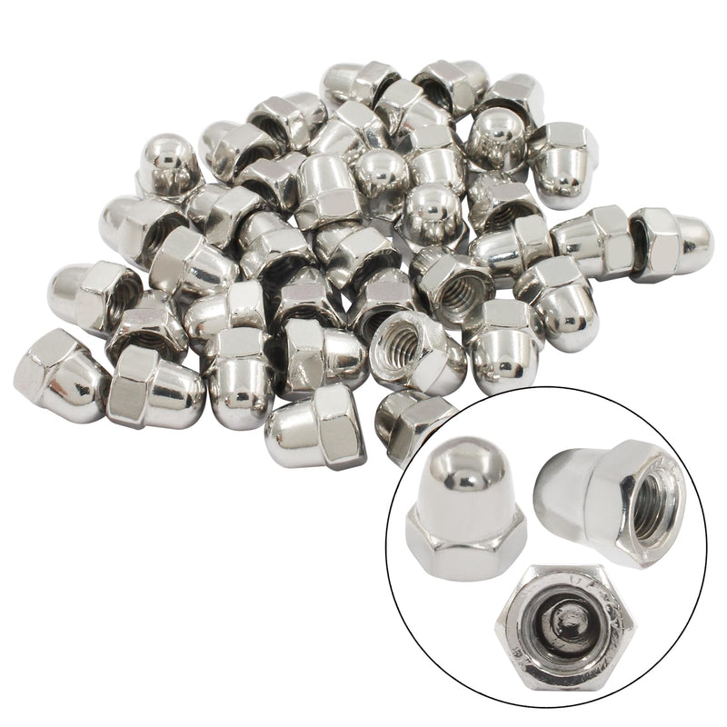 [Australia - AusPower] - 50PCS M6-1.0mm Acorn Cap Nuts, Stainless Steel Hex Cap Dome Head Nuts Locknuts, Bright Finish 50 