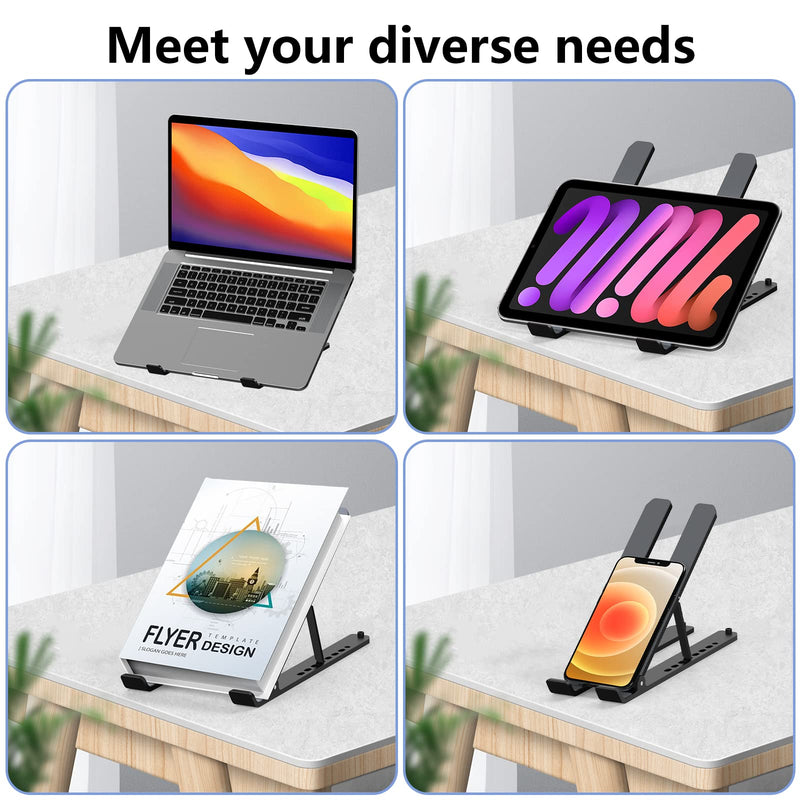[Australia - AusPower] - Laptop Stand for Desk, Adjustable Laptop Riser ABS+Silicone Foldable Portable Laptop Holder, Ventilated Cooling Notebook Stand for 10-15.6” Laptops,Tablet-Black Black 