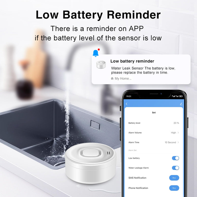 [Australia - AusPower] - WiFi Water Leak Detector for Home & Basement – 100dB Alarm, Tuya APP Alerts, Compatible with Alexa, 2.4G WiFi (No Hub Required) 