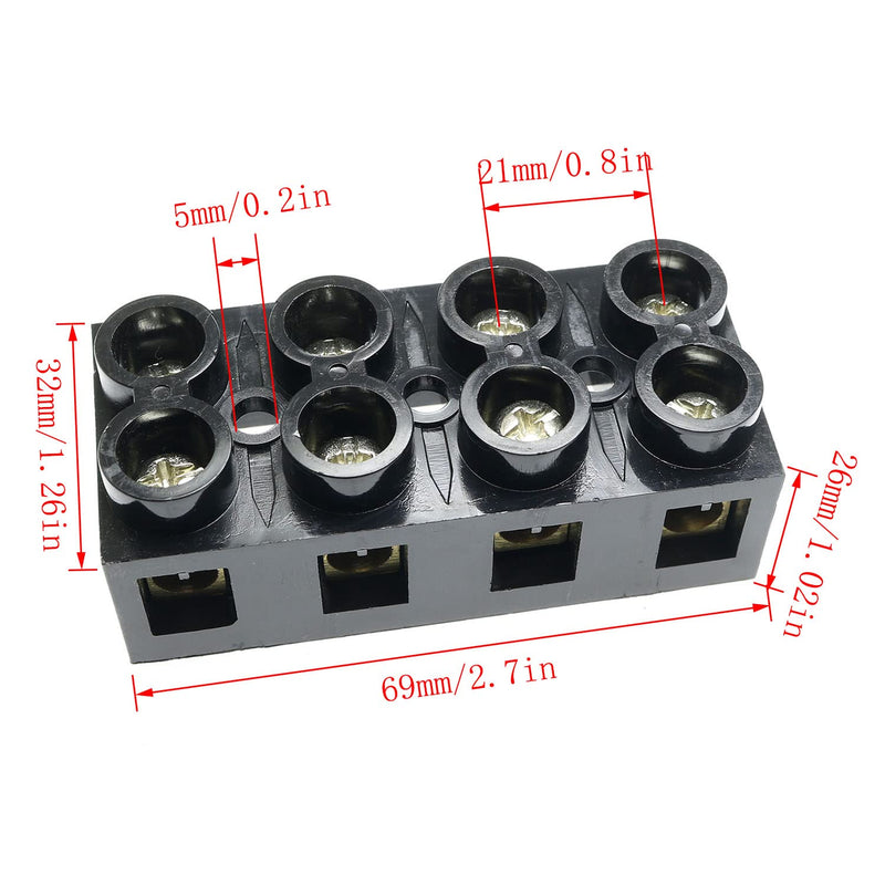 [Australia - AusPower] - 500V 60A 4 Position Double Row Screw Terminal Block Dual Row Electrical Barrier Terminal Strip Block, Black 60A 4P 
