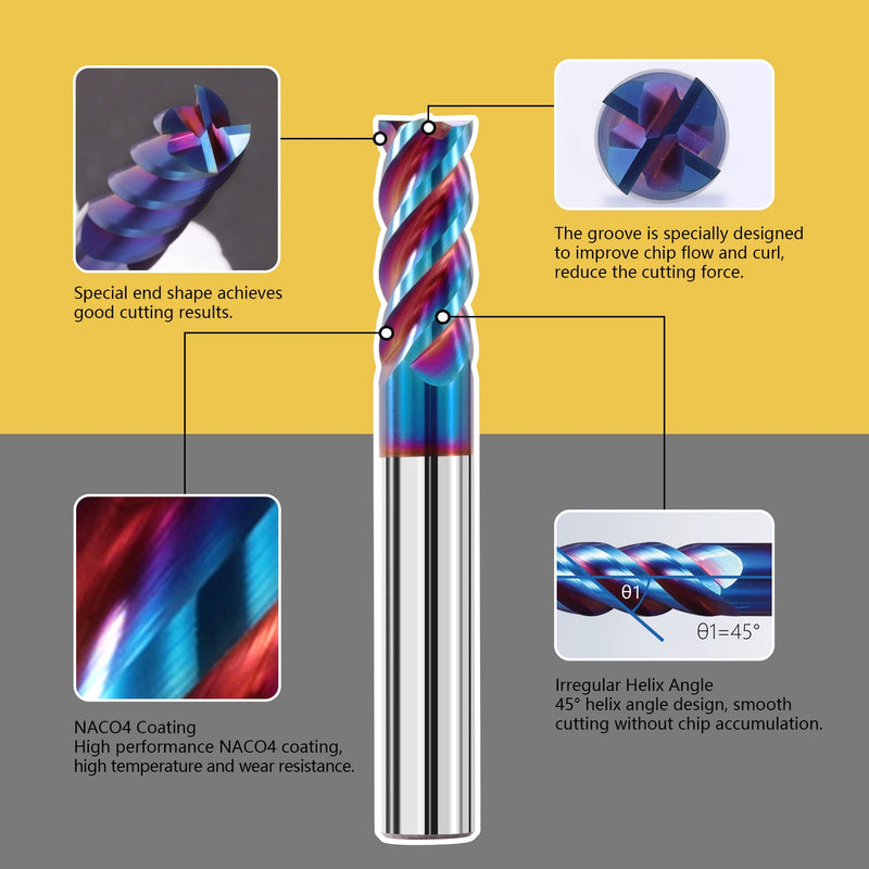 [Australia - AusPower] - 5PCS 3/16" Solid Carbide Square Nose End Mills Set 65HRC Tungsten Steel Milling Cutter 4 Flute CNC Milling Bits for Stainless Steel Hardness Steel 3/16 in 5 