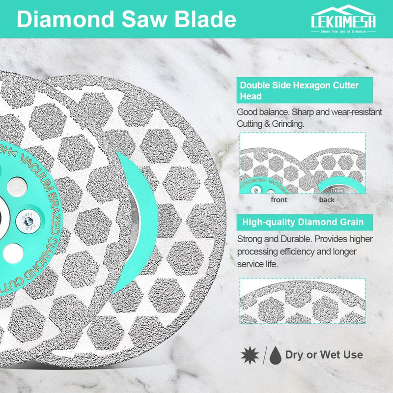[Australia - AusPower] - 4.5" Diamond Blade for Angle Grinder – Vacuum Brazed Double-Sided Cutting & Grinding Wheel, No-Chip Tile Blade for Porcelain, Granite, Marble & Concrete – Stable, Fast Cutting,5/8-11 Thread 4.5 Inch 1 