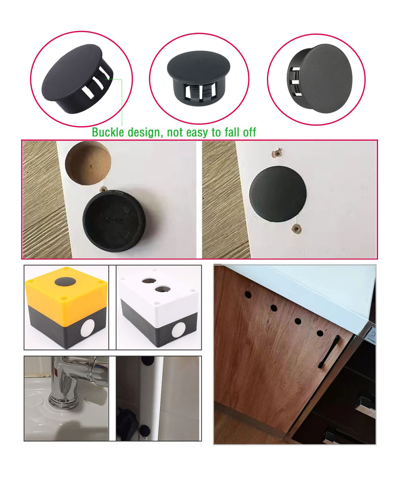 [Australia - AusPower] - 360 PCS 9 Sizes Plastic Hole Plugs Flush Type Hole Plugs Snap in Locking Hole Tube, Furniture Fencing Post Pipe Insert End Caps (Black) Black 