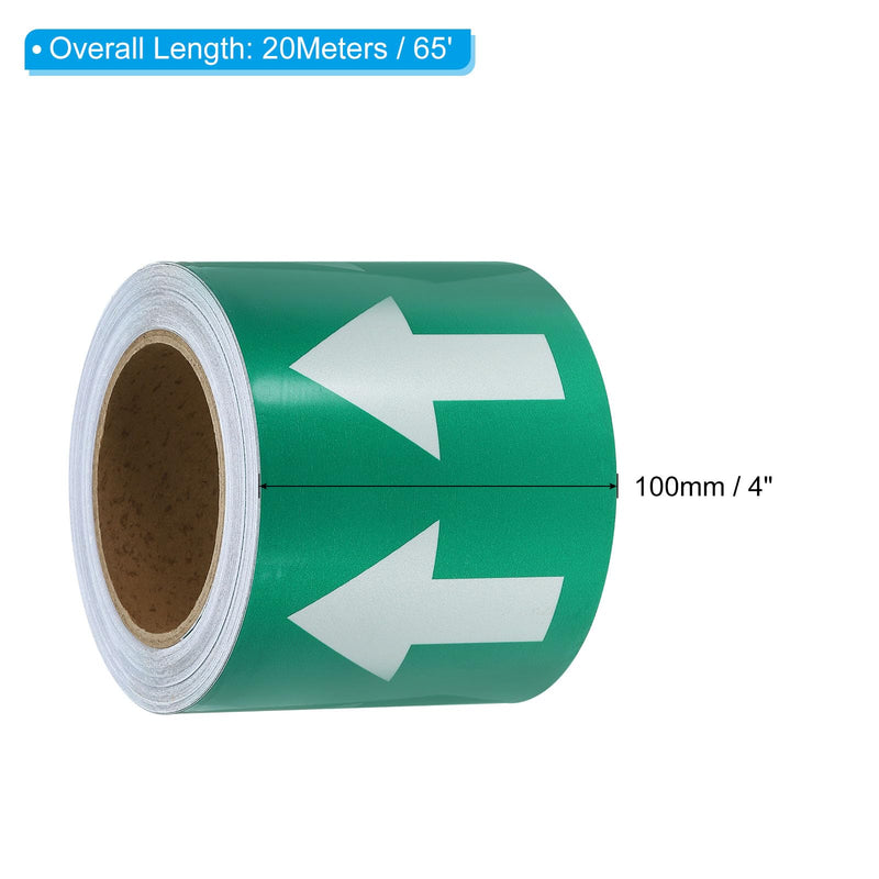 PATIKIL Directional Flow Arrow Tape 4" x65', Adhesive Pipe Identification Marking Stickers for Pipe Flow Labeling, White on Green 4"x65'