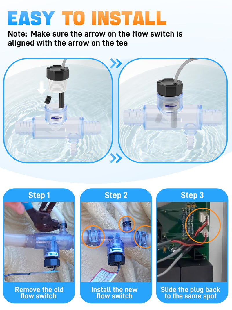 [Australia - AusPower] - 2560-040 Pool Flow Switch with Tee & Cable Compatible with Sundance Spas, Jacuzzi Hot Tub and Sweetwater Spas, Flow Sensor Replace# Q-12DS-C2 