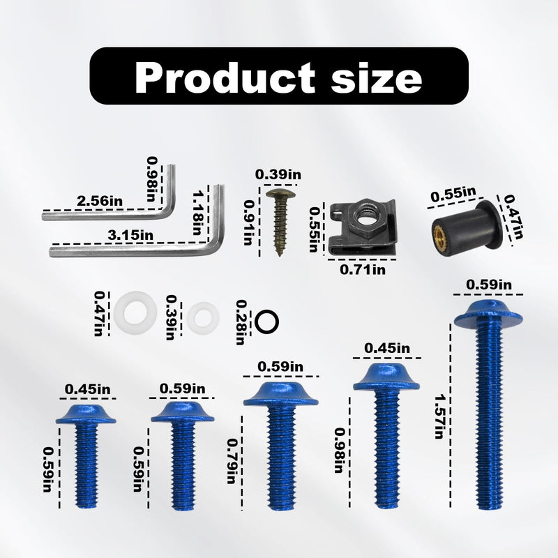 [Australia - AusPower] - 177pcs Fairing Bolt Kit, M5 M6 Motorcycle Windscreen Screws,Universal Motorcycle Fairing Screws, Aluminum Fasteners Fairing Bolts Nut Clips Kit, Fasteners Fixing Sportbike Bolts Fairing(blue) blue 
