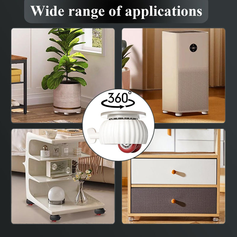 [Australia - AusPower] - 4pcs Self Adhesive Castor Wheels, 360° Universal Swivel Kitchen Appliance Casters, Mini Roller Ball Sticky Pulley Slider with Locking Brake for DIY Small Furniture Trash Can Storage Box Tin Red wheel with brakes 4x White 