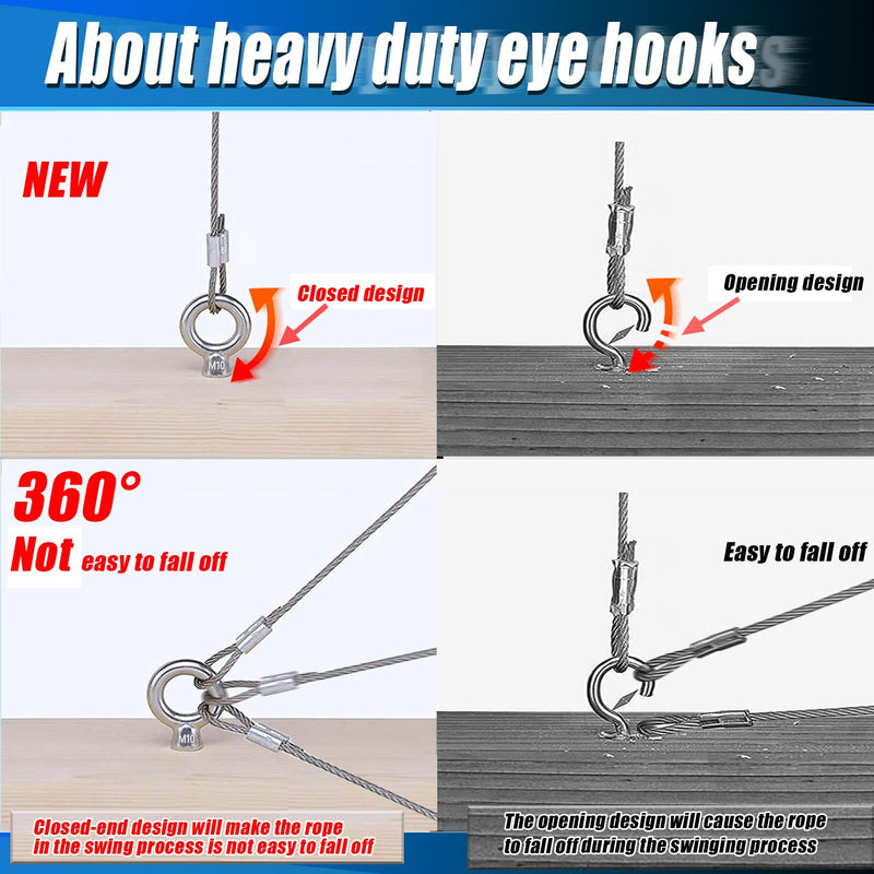 [Australia - AusPower] - OHIYO 6.3 Inch Heavy Duty Eye Hooks M10 Self Tapping Eyelet Screw Load Capacity 1000 LBS Heavy Duty Screw in Eye Hooks for Hammock Stand, Swing Chair, Yoga, Heavy Indoor & Outdoor Uses (4Pack- M10) 