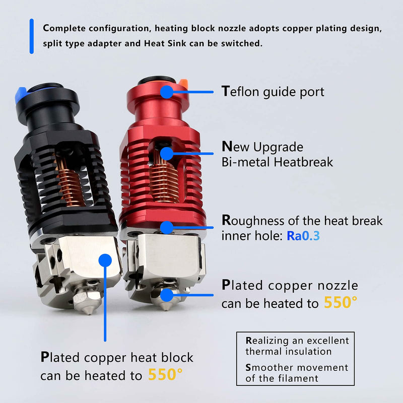 Upgrade Red Lizard k1 V6 Dragon Hotend Plated Copper Nozzle Block Compatible with Voron 2.4 0.1 CR10 Ender 3 V2 Pro Ender 5 Prusa I3 MK3s Titan DDB Extruder 3D Printer