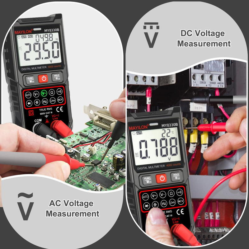 [Australia - AusPower] - Multimeter TRMS 4000 Counts Digital Multimeter DC AC Voltage Tester Auto-Ranging Voltmeter with NCV Live Wire Resistance Frequency Capacitance Continuity Diode Temp for Auto/Home/Electrical MY8330B MY8300B 