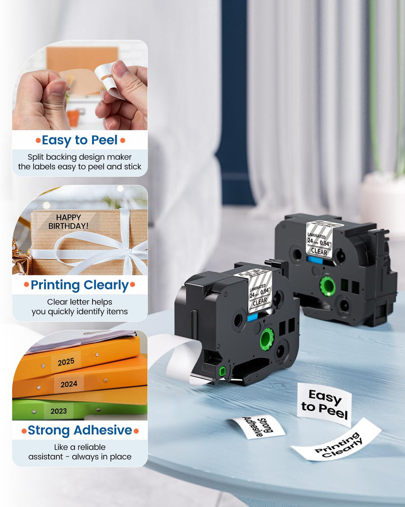 TZe TZ Tape 24mm 0.94 Laminated Clear Replacement for Brother Label Maker Tape 1 Inch TZe-151 TZe151 P Touch Label Tape, Compatible with Brother PT-D600 PT-P700 PT-P710BT PT-P750W PT-P910BT, 4-Pack Black on Clear
