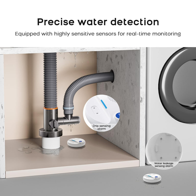 [Australia - AusPower] - PGST WiFi Water Leak Detectors,Wireless Water Leak & Drip with 100dB Adjustable Alarm,for Smart Life Tuya APP Control & Instant Alerts,for Basement, Bathroom,Laundry,Kitchen,Sink,2.4G WiFi Only 