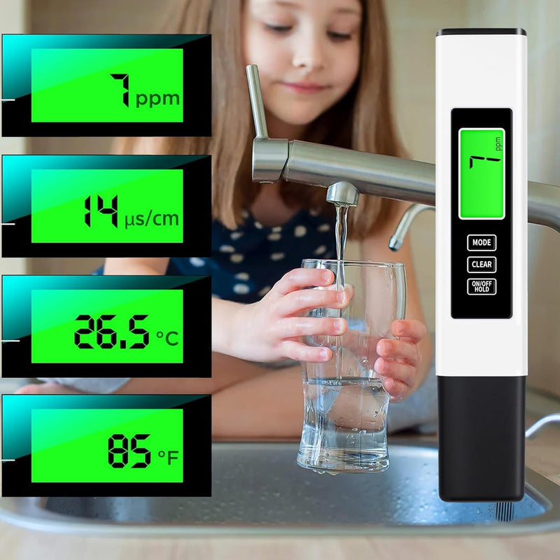 [Australia - AusPower] - TDS Meter, 3 in 1 TDS, EC & Temperature Meter, Accurate Reliable PPM Meter, Digital Water Testing Kits for Drinking Water Quality White+Black 