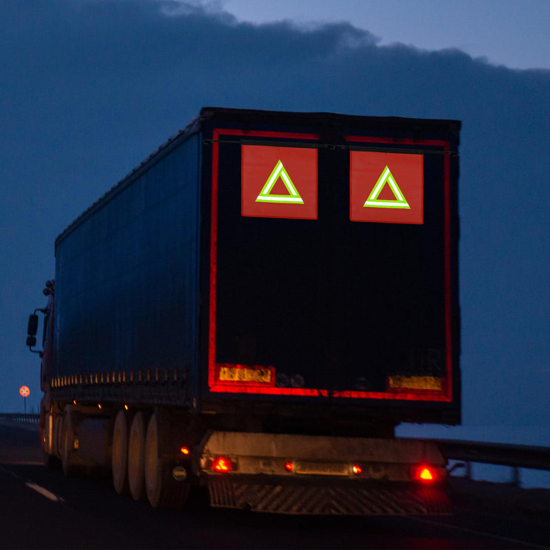 [Australia - AusPower] - 2 Pcs Red Flag for Truck Loads, 18 X 18 Inch Safety Flags for Trucks with Bungee Cord Attachment, Oversize Load Flags for Transporting, Red Warning Flag (RED with Reflective Yellow Triangle) RED with Reflective Yellow Triangle 