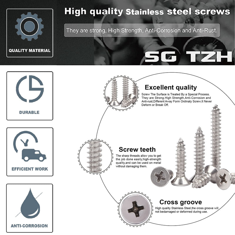 [Australia - AusPower] - #10 x 5/8" Wood Screw 100Pcs 18-8 (304) Stainless Steel Screws Flat Head Phillips Fast Self Tapping Drywall Screws by SG TZH #10 x 5/8" 