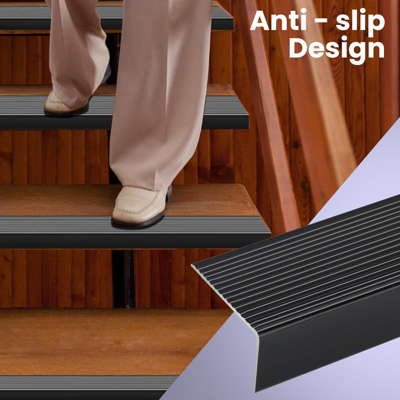 Black 48" Metal Stair Nosing, Heavy-Duty Aluminum Self-Adhesive Stair Edge Protector for Indoor/Outdoor Stairs, Non-Slip Tread Cover, L- Molding(48 x 1.2 x 2 in, 2Pcs) 48×2×1.2in
