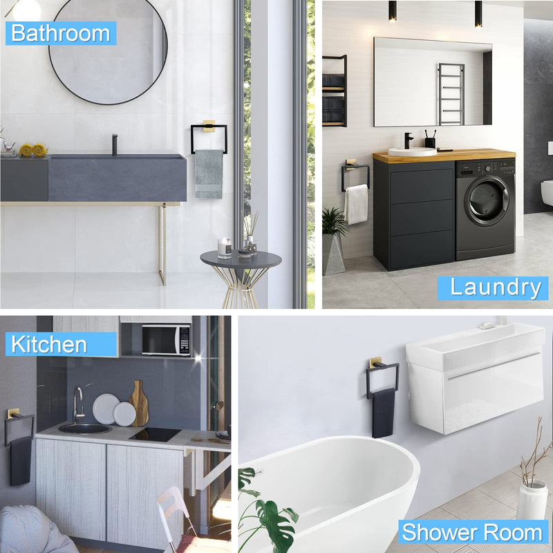 Black and Gold Towel Ring Modern Square Hand Towel Bar,Towel Holder for Bathroom,Wall Mount Stainless Steel Black Gold
