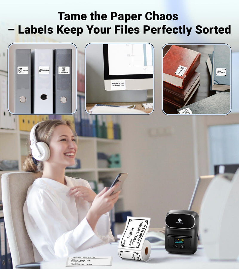 Phomemo Labels - Phomemo M110 Labels for M220/ M100/ M250/ M102/M221/M200/M108 Label Maker, 1.97"x3.15"(50x80mm), M110 Thermal Label 3Rolls, Sticker 100 Labels/Roll, Square, Black on White 1.96"*3.14"