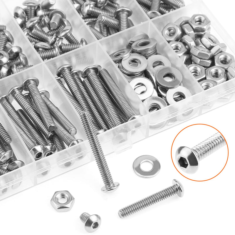 [Australia - AusPower] - 210 Pieces #8-32 x 1/4" 5/16" 3/8" 1/2" 5/8" 3/4" 1" 1-1/4", Button Head Socket Cap Screws Bolts Washers Nuts Kit, Coarse Thread, Fully Machine Threaded, 304 Stainless Steel 