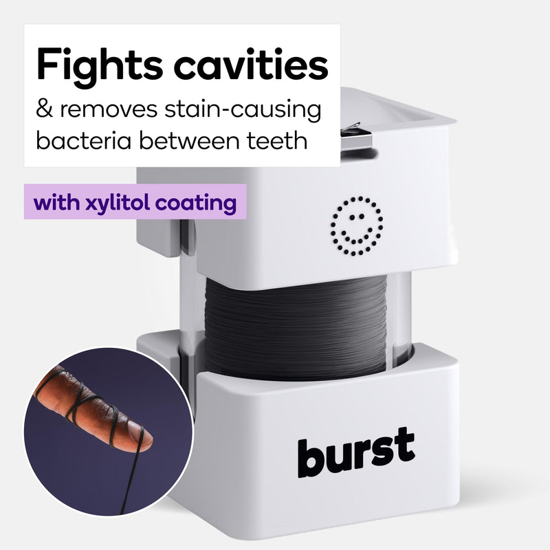 BURST Big Dental Floss Dispenser (273 Yards, XL Spool) | Mint Eucalyptus | Stain Absorbing & Woven Expanding Dental Floss with Xylitol Coating to Fight Cavities | Vegan | Paraben Free Tooth Floss