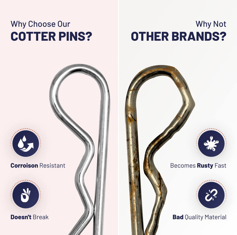 [Australia - AusPower] - Cotter Pins 50 Pcs r pins - Sturdy & Durable Alloy Steel - R- Shaped Heavy Duty Cotter Pin Assortment Kit in 6 Different Sizes - Perfect for Mechanics, Lawn Mowers, & RV Owners 