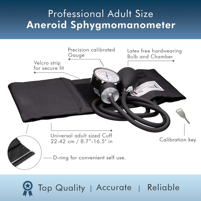 [Australia - AusPower] - NOVAMEDIC Adult Size Self Taking Black Aneroid Sphygmomanometer, Stethoscope Kit - Professional Blood Pressure Machine with Manual Inflation Cuff w/D-Ring, 8.7”-16.5", BP Monitor Kit w/Carrying Case 