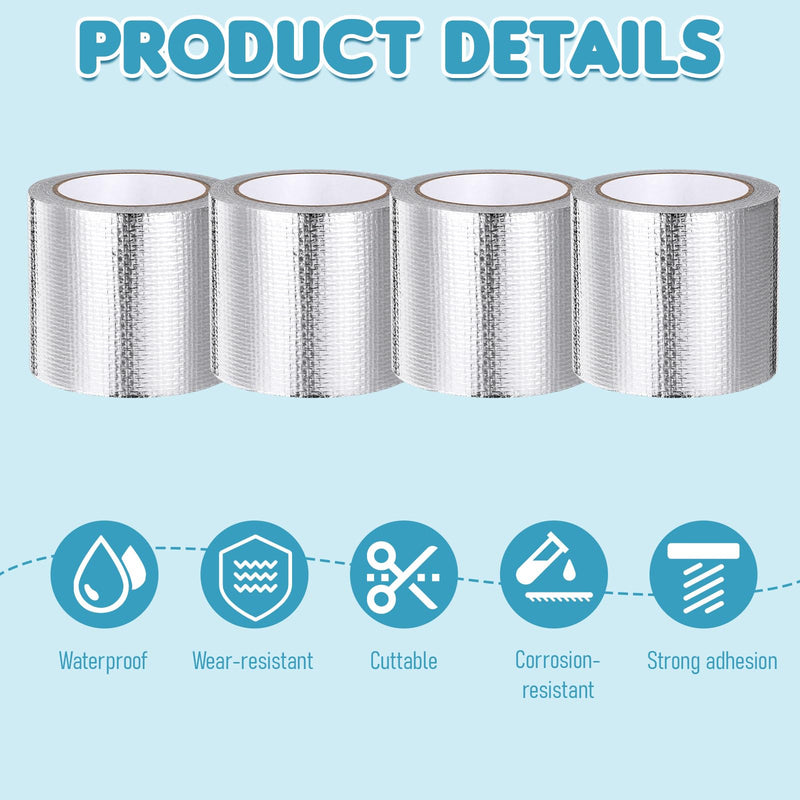 2" x 132 Ft Aluminum Foil Tape, Silver Heat Reflective Tape, 5.91 mil - Heavy Duty Heat Shield Fiberglass High Temp Tapes for HVAC, Pipe, Exhaust, Hose and Auto Use(4 Rolls)